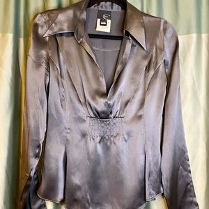 Stylish Just Cavalli Satin Gray Blouse Sz 40 - S/M
